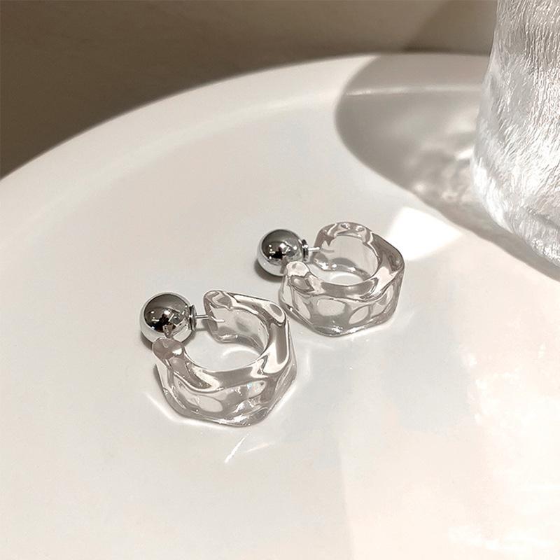 1 Pair Clear Irregular C-shaped Earrings Geometric Studs Earrings Fashion Jewelry EarStud For Women Ladies