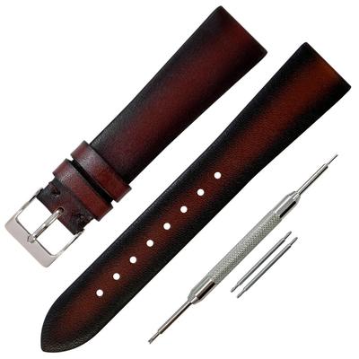 Watch Strapband Replacement, Calfskin Leather, Patina Finish, High-quality Leather, PARIS CASSIS, 18mm, Dark Red, with Replacement Tool Included.
