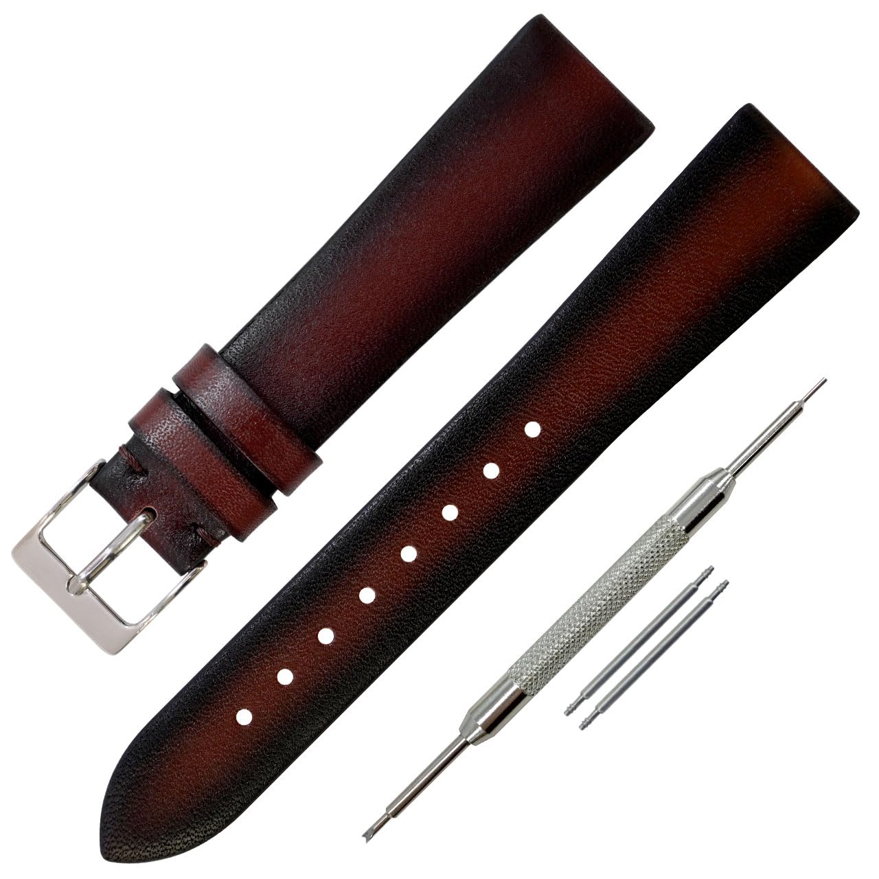 

Watch strapband replacement, calfskin leather, patina finish, high-quality leather, PARIS CASSIS, 18mm, dark red, with replacement tool included.