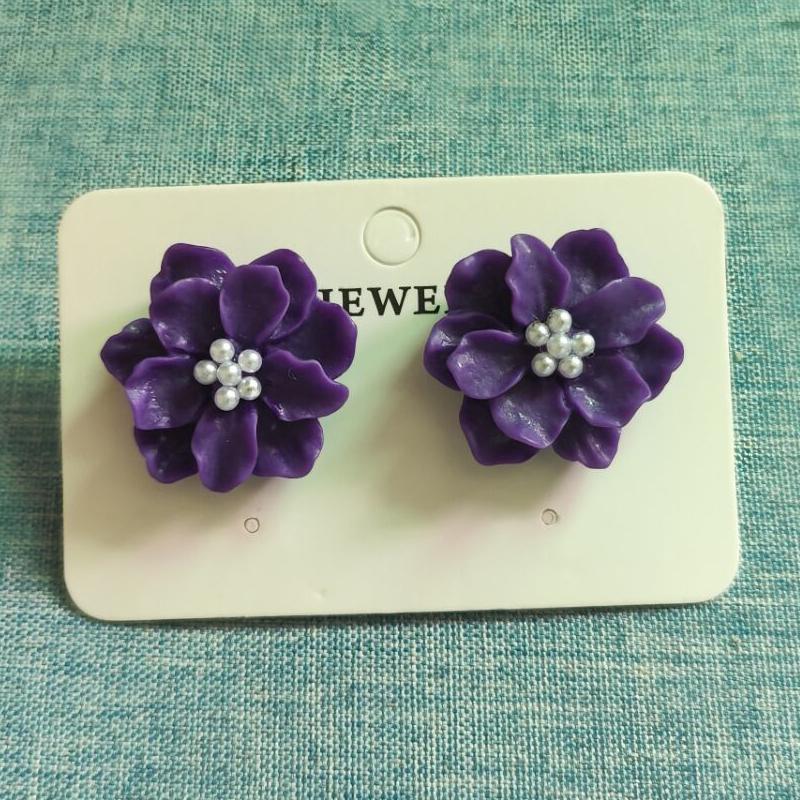 3D Pink White Flower Earrings for Women Imitation Pearl Acrylic Blooming Gardenia Stud Earrings Cute Jewelry Yellow Purple