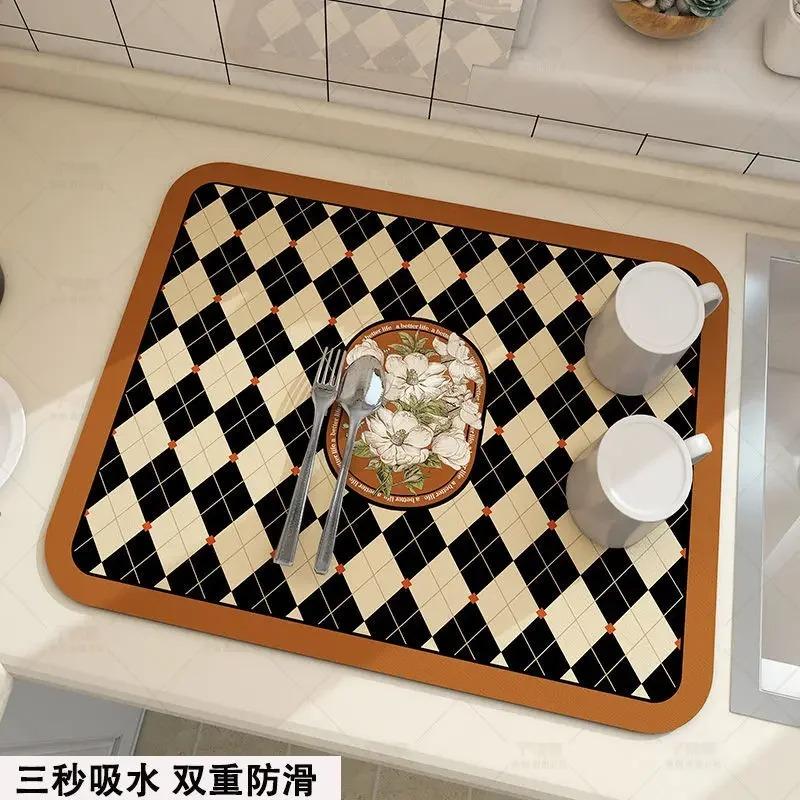 Large Kitchen Super Absorbent Mat Coffee Dish Draining Drying Mat Quick Dry Bathroom Drain Pad Kitchen Faucet Placemat Non-Slip