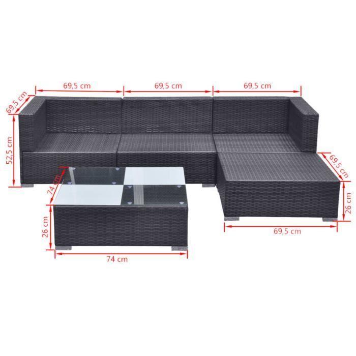 42740 vidaXL Salon de jardin 5 pcs avec coussins Résine tressée Noir