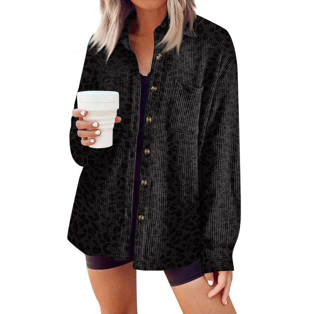 Women's Leopard Print Button Down Long Sleeve Shirt Loose Fit Casual Top