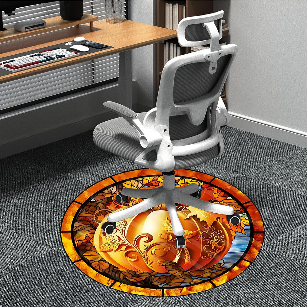 

1pc Autumn Pumpkin Stained Art Chair Carpet for Office Non-Slip, Machine Washable Rug for Office, Room - Holiday Decor, Machine Made yy251016150 80cm by 80cm