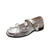 Fashion Designer Silvery Butterfly-knot Women Flats Shoes Square Toe Eelgant Soft Sole Mary Jane Shoes