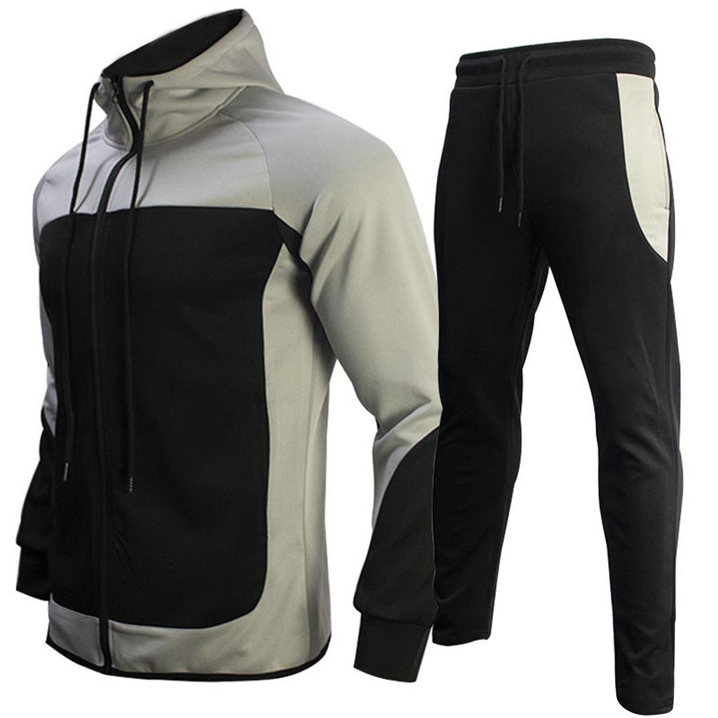 Herren Jogginganzug Sport Hoodie Set Zweiteilige Jacke mit Kapuze und Taschen