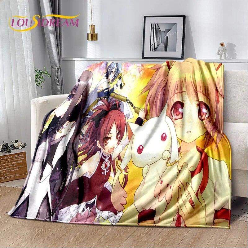 3D süße Puella Magi Madoka Magica Cartoon-Decke, weiche Überwurfdecke für Zuhause, Schlafzimmer, Bett, Sofa, Picknick, Reise, Decke für Kinder