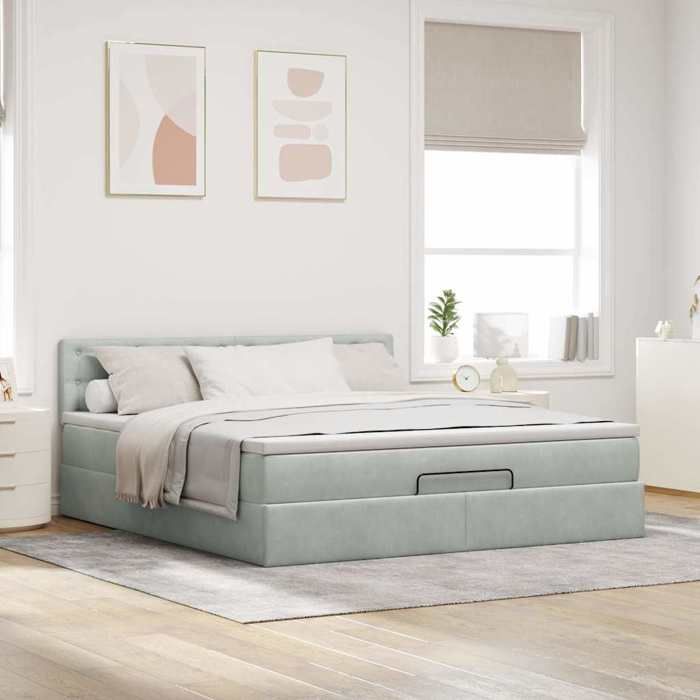 VidaXL Cadre de lit ottoman avec matelas gris clair 160x200 cm velours, cadre de lit, cadre de lit rembourré, cadre de lit 3311927