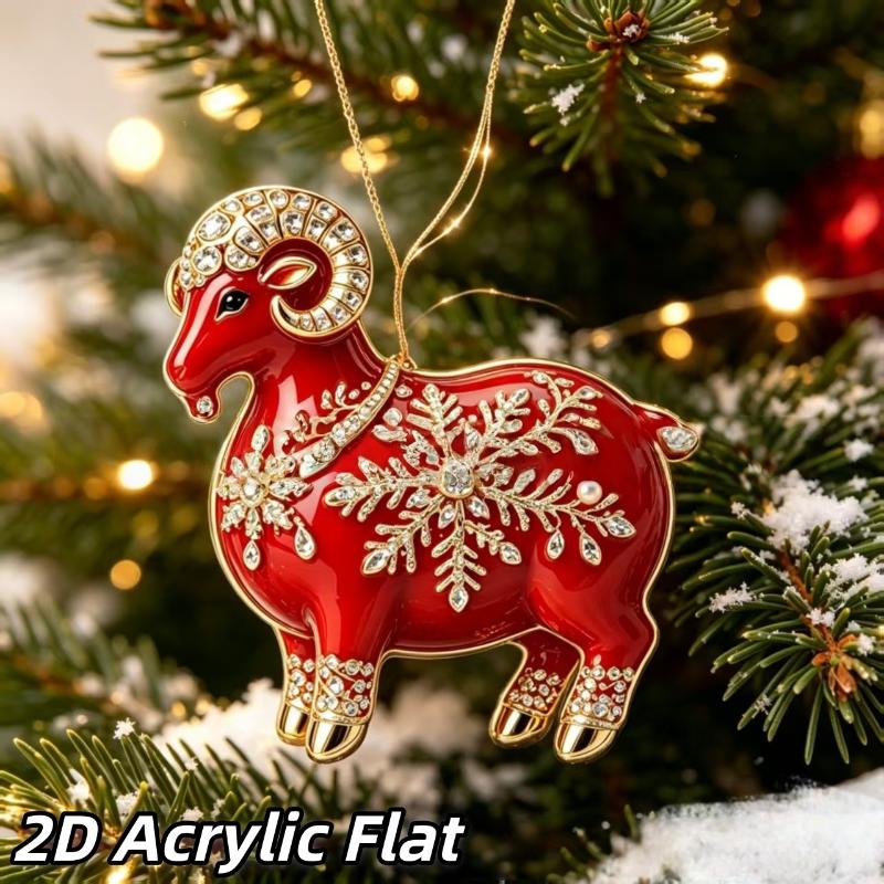 1Pcs Christmas Tree Pendants 2D Acrylic Flat Goat Pendants Cute Animal Hanging Ornaments For Decor Party Supplies  Year Gifts