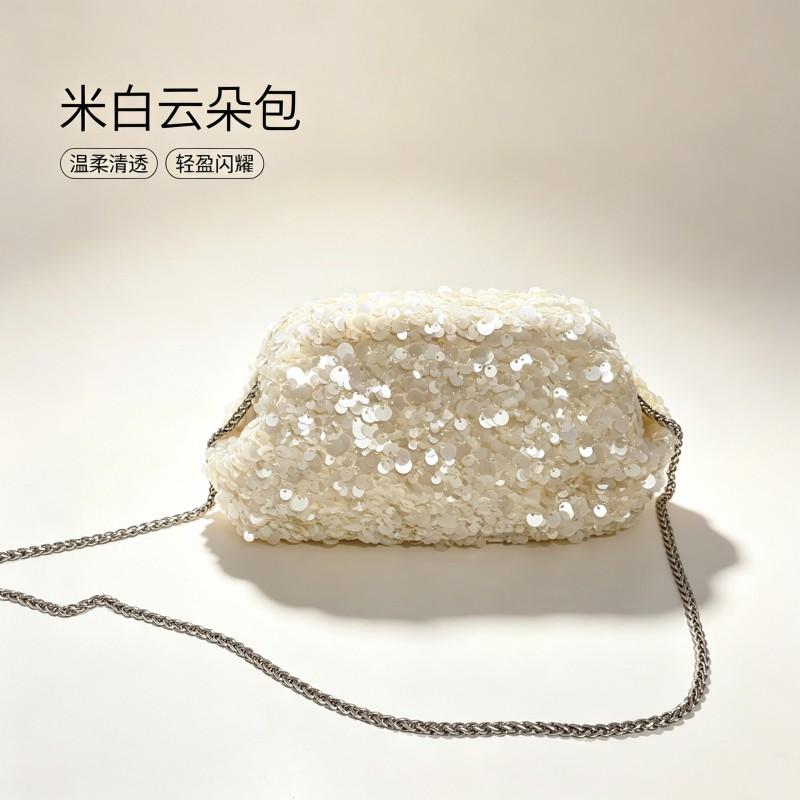 Cloud-Shaped Evening Clutch Bag With 3D Sequins Beads Wedding Party Formal Event Date Photoshoot