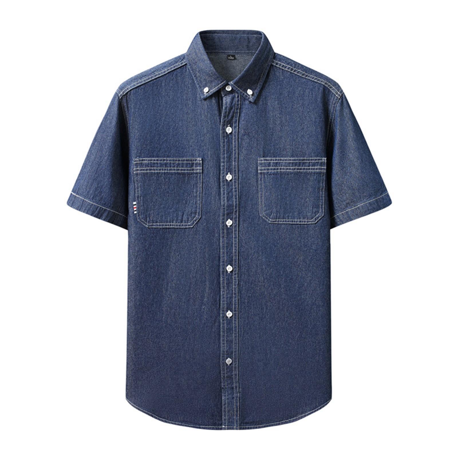 

Мужская летняя модная качественная джинсовая рубашка с коротким рукавом молодежный тренд повседневная рубашка XXXL