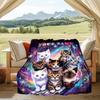 1PC Custom Name Cosmic Cat Collage Flannel Blanket Versatile,all-season Throw Suitable for the Living Room,bedroom,camping,travel,and Gift