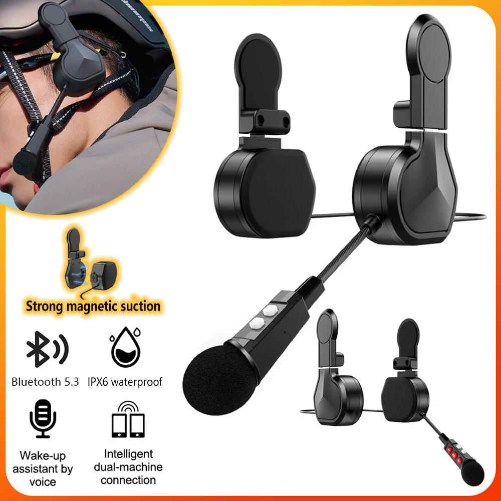Bt9 Motorcycle Bluetooth Helmet Earphones 800Mah 5.3Bt Waterproof Dubbing Free Call Music Player Magnetic Suction Installation