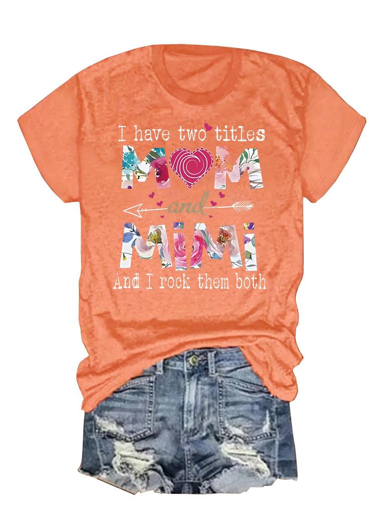 Mother's Day Pattern Print Round Neck Short Sleeve T-Shirt for Women