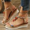 Fashion Bohemian Style Espadrille Wedge Sandals for Women Beaded Decor Ankle Strap Platform Sandals Woman Comfortable Summer Beach Shoes