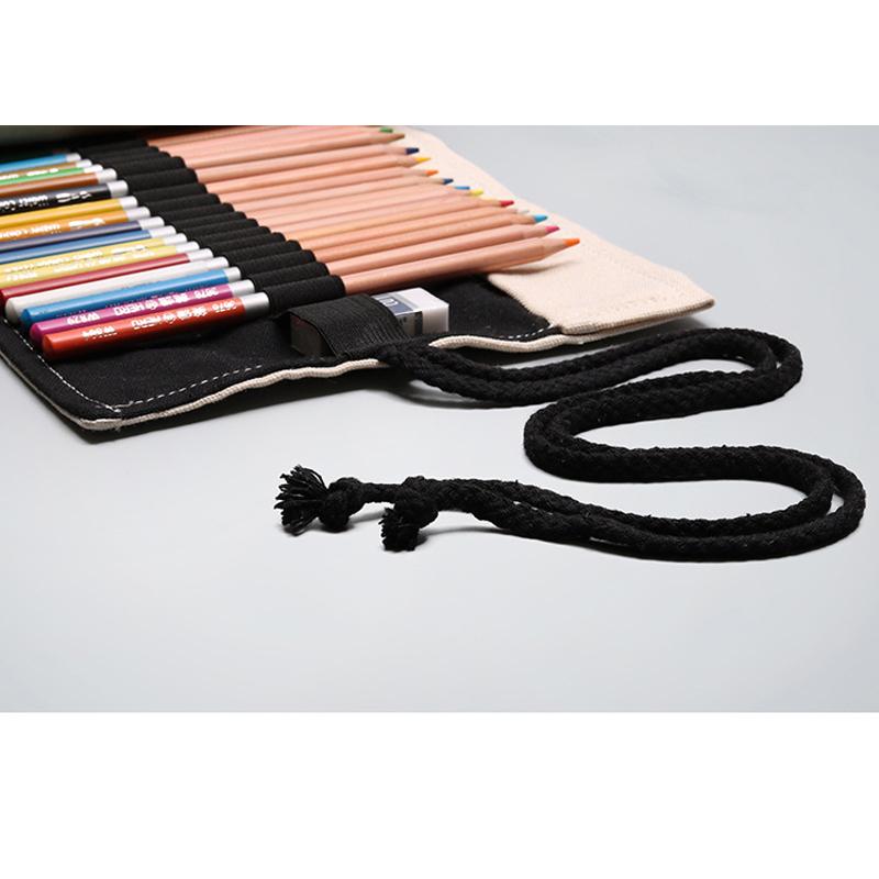 24 Holes Roll Art Pencil Case Korean Style Canvas Student Pencil Bag Paint Brush Art Holder Student Supplies Stationery