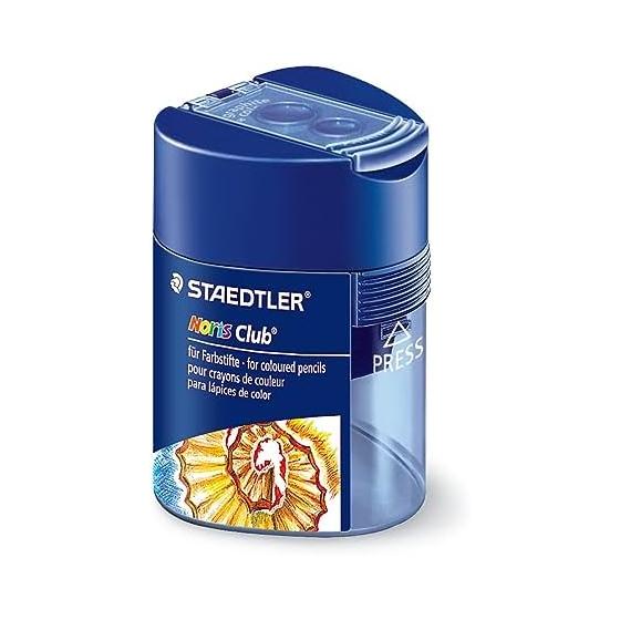 STAEDTLER Pencil Sharpener Norris Sharpener with Lid (2 Holes) for Pencils and Colored Pencils Obtuse Angle 30 Type Compatible with Thick Shafts up