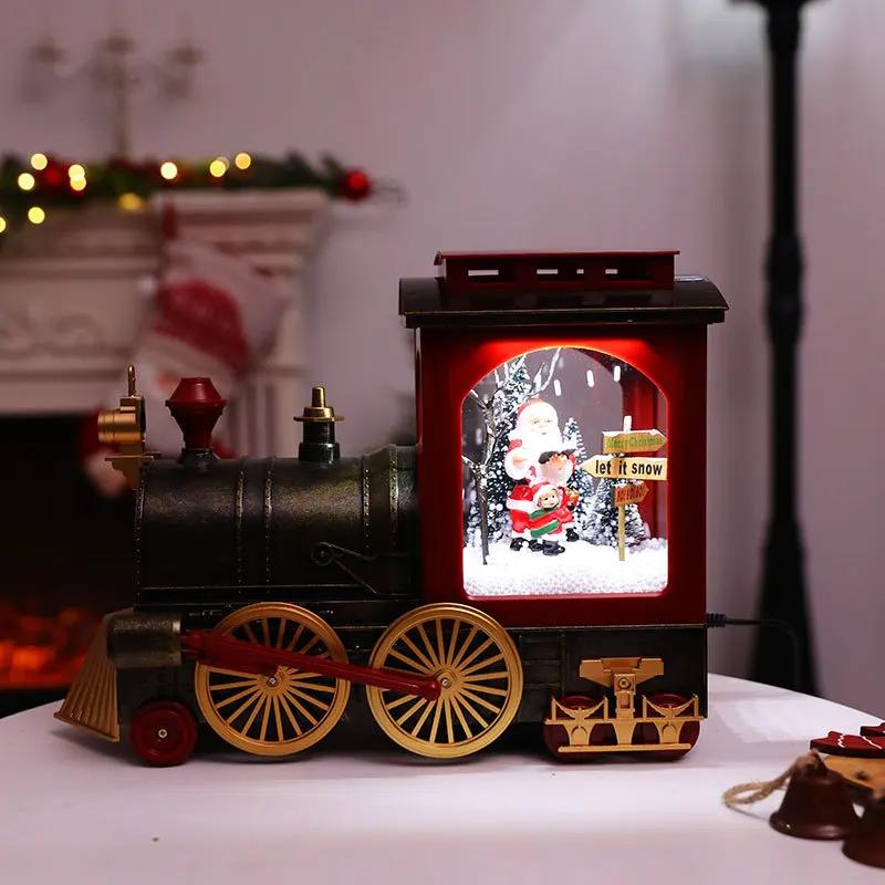 Durable2026 New Christmas Decorations Small Retro Dynamic Snow Music Lights Locomotive Ornament Set Props