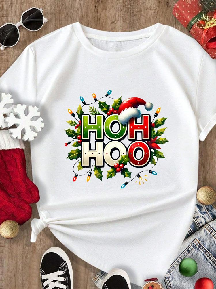 (Asian Size) Tee Merry Christmas New Year Holiday Top festival Casual Women cartoon trend cute Print Lady Short Sleeve Fashion Graphic T-shirts