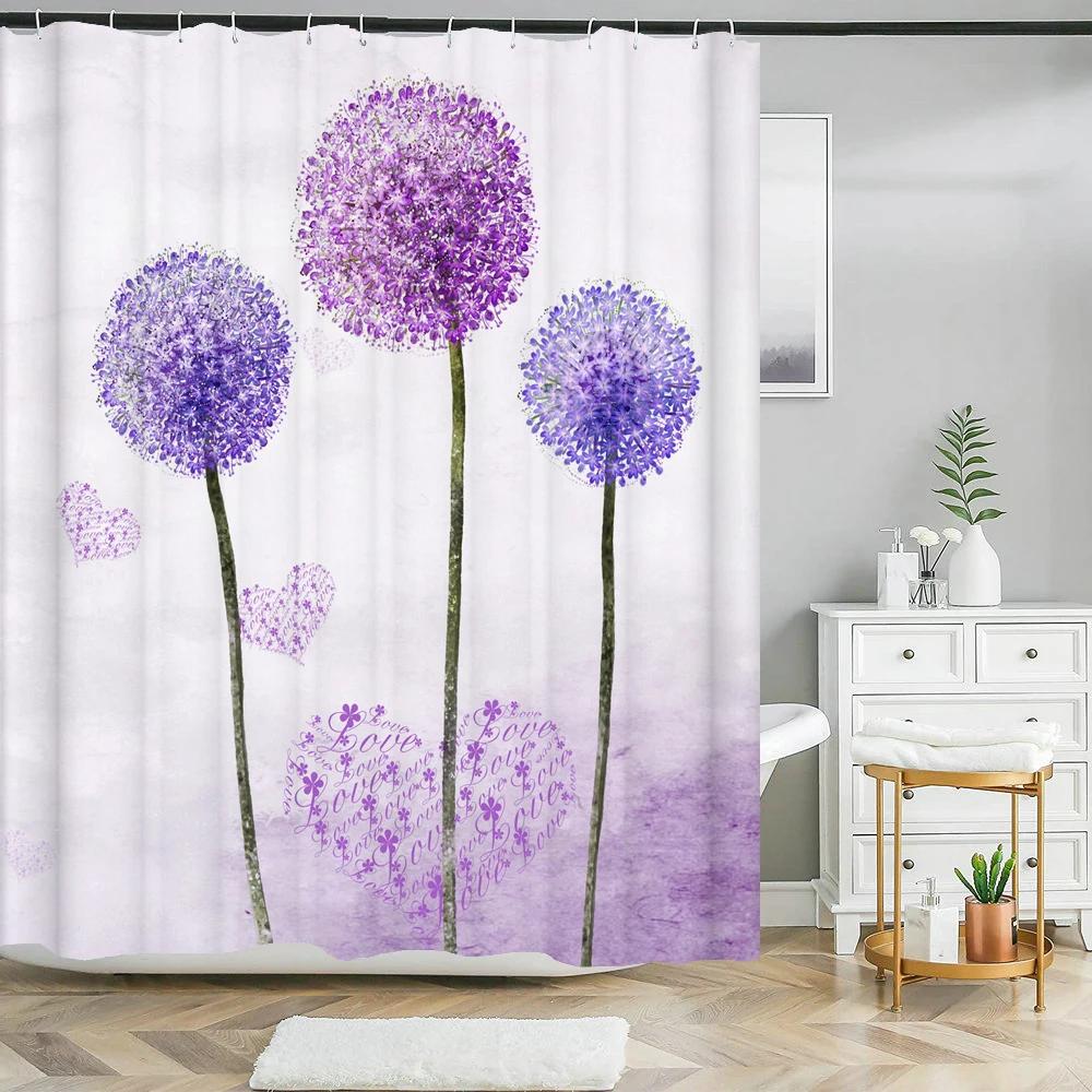 Piękne Zasłony Prysznicowe z Kwiatami, Zasłona 3D z Nadrukiem Kwiatowym do Łazienki, Wodoodporna Zasłona Łazienkowa z Haczykami z Tkaniny Poliestrowej