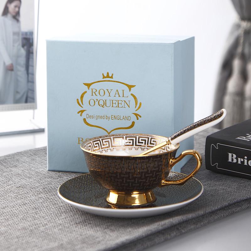 European Style Bone China Tea Cup & Saucer Set - Classic Hand-Painted Floral Design with Gold Trim