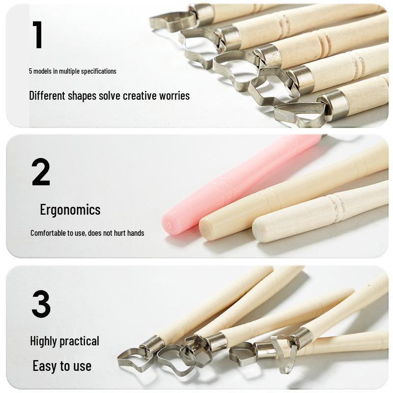 5-Piece Pottery Tool Set for Shaping, Sculpting, Handles