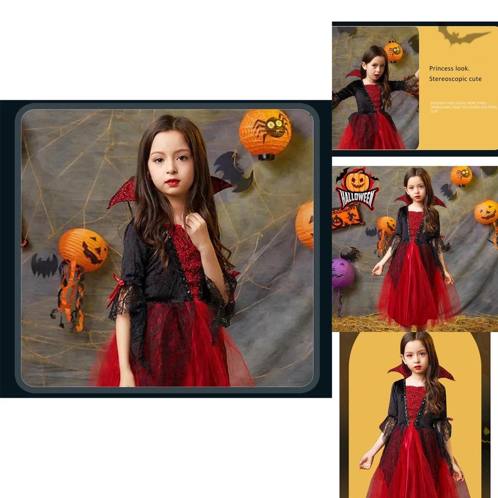 Kinderen Halloween Wicked Vampire Cosplay Kostuum Rode Tule Rok Fancy Dress Party