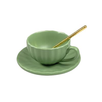 LifeStyleLittles Ripple Teacup Set, Miniature 16 Scale Teacup, Saucer, and Spoon, Dollhouse Tableware Set, Photography Prop, Handmade