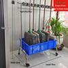 Movable Stainless Steel Mop & Broom Hanger - Floor-Standing Punch-Free Storage Rack for Balcony & Bathroom