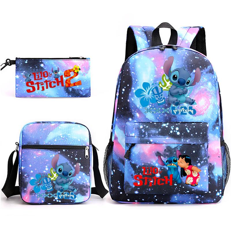 Large Capacity Schoolbag with Shoulder Strap; Student Three-piece Pencil Case Set