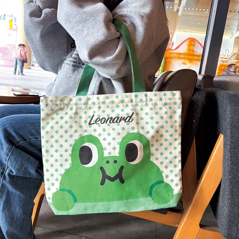 Cute genuine brown bear canvas bag women's new large-capacity zipper student shoulder bag tutoring bag