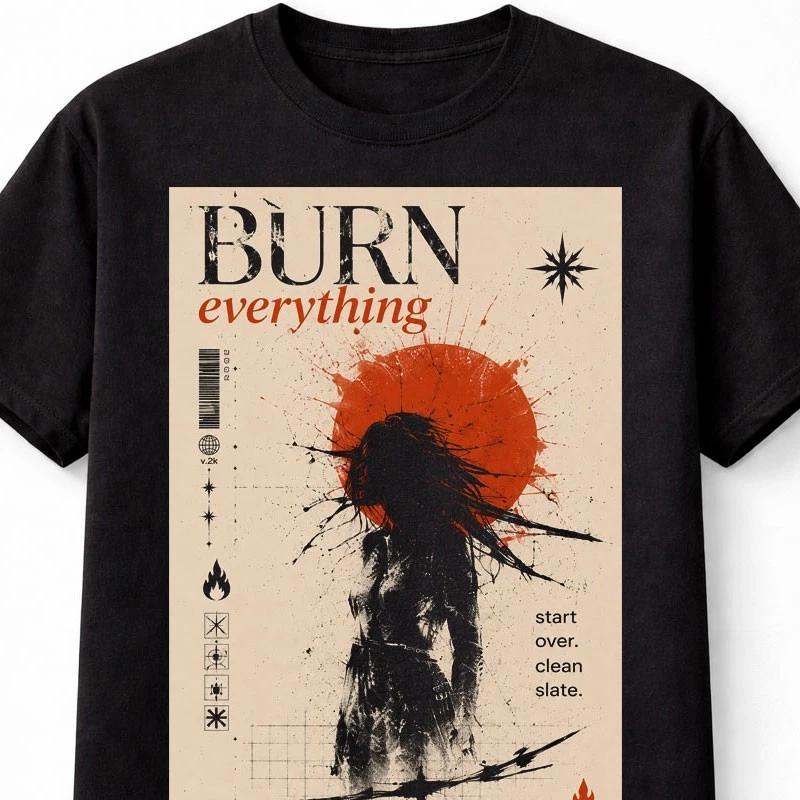 Burn Everything Gothic Y2K Dark Fantasy Graphic Unisex TShirt S