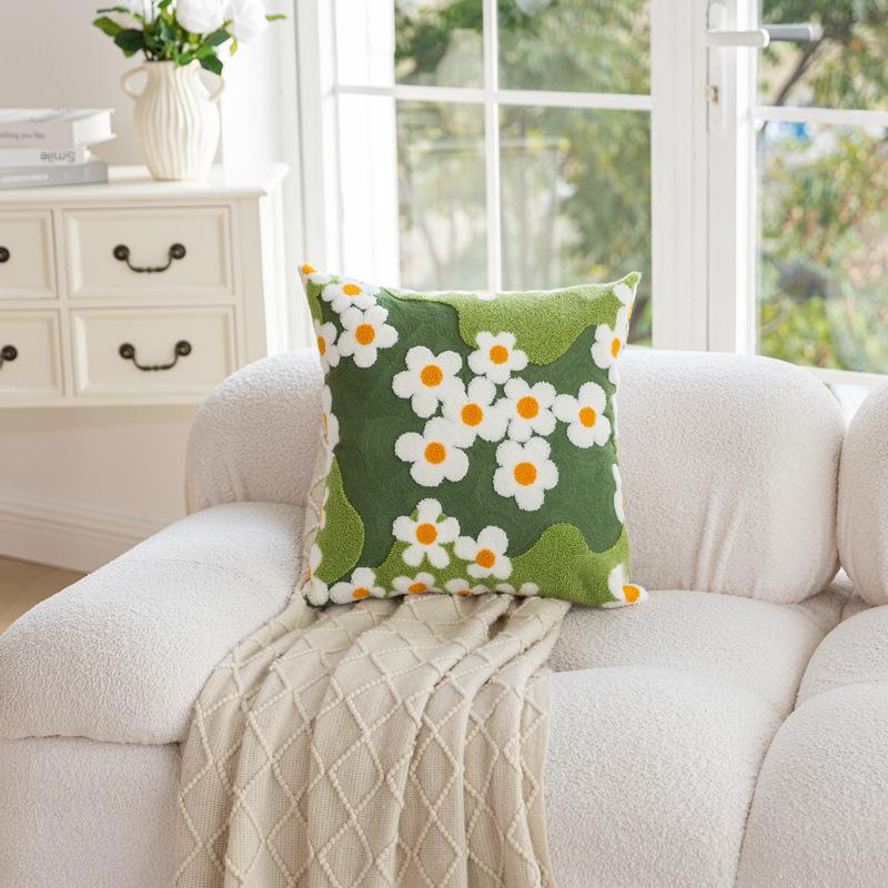 Spring Embroidered Flower Green Throw Pillowcase Cojines Pastoral Decoration Sofa Square Cushion Cover Headboard Pillow Covers