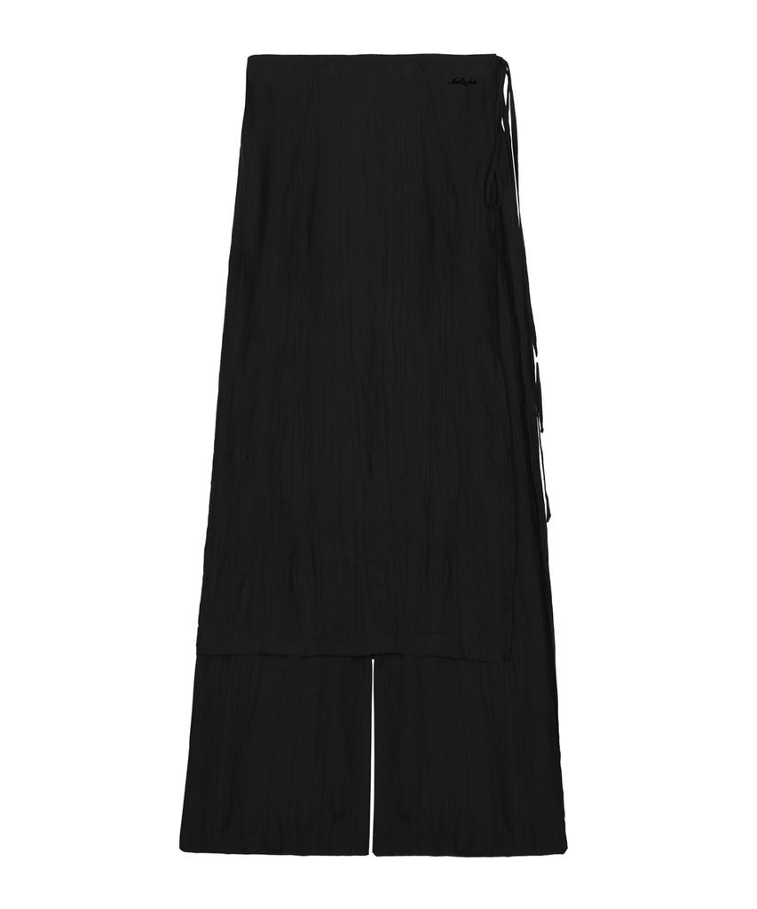 Nigaennikol Wrinkle Layered Wrap Skirt Pants_Black