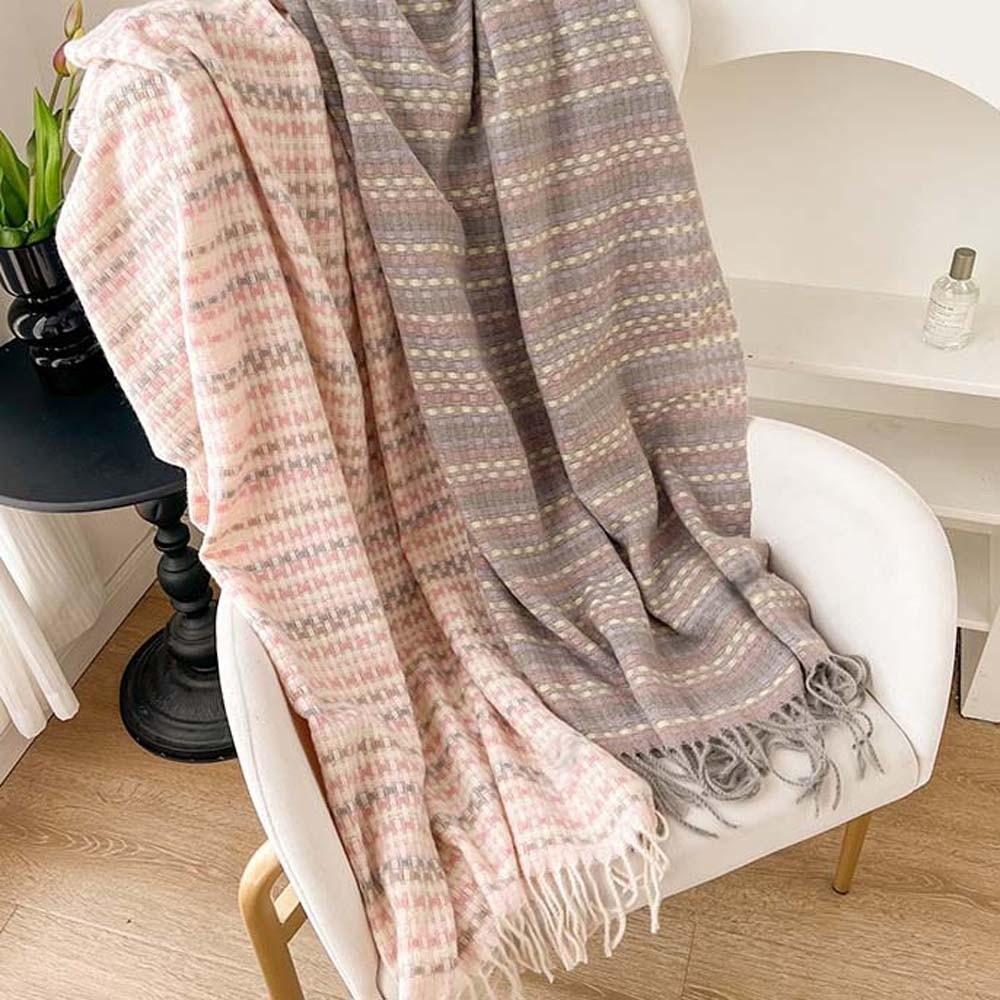 Soft Knitted Wool Shawl Contrast Color Long Neckscarf with Tassel Soft Dopamine Plaid Scarf  Couple