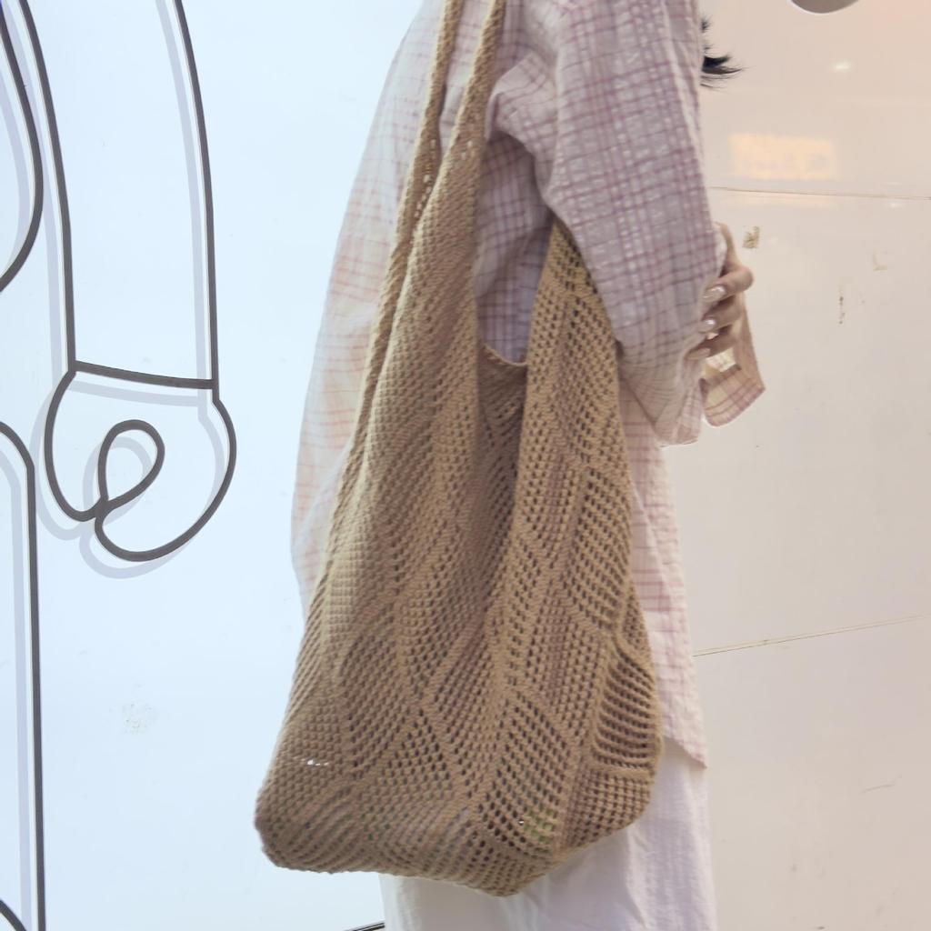 Handwoven Beach Crochet Bag for Women Lightweight Knitted Tote Handbag Summer Shopping Travel Shoulder Purse