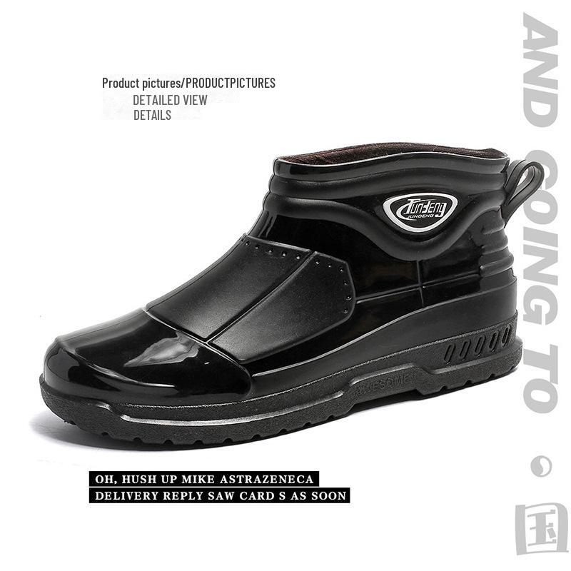 Men's Waterproof Short Rain Boots with Cotton Lining - Non-Slip Winter Wading Shoes