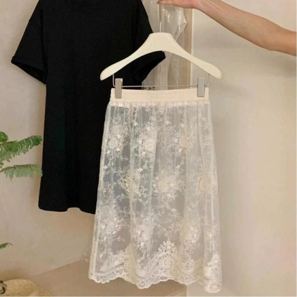 Sweet Lace Underskirt Slips Long Mesh Underskirt Slips Dress Elegant Lining Petticoat Women  Girls