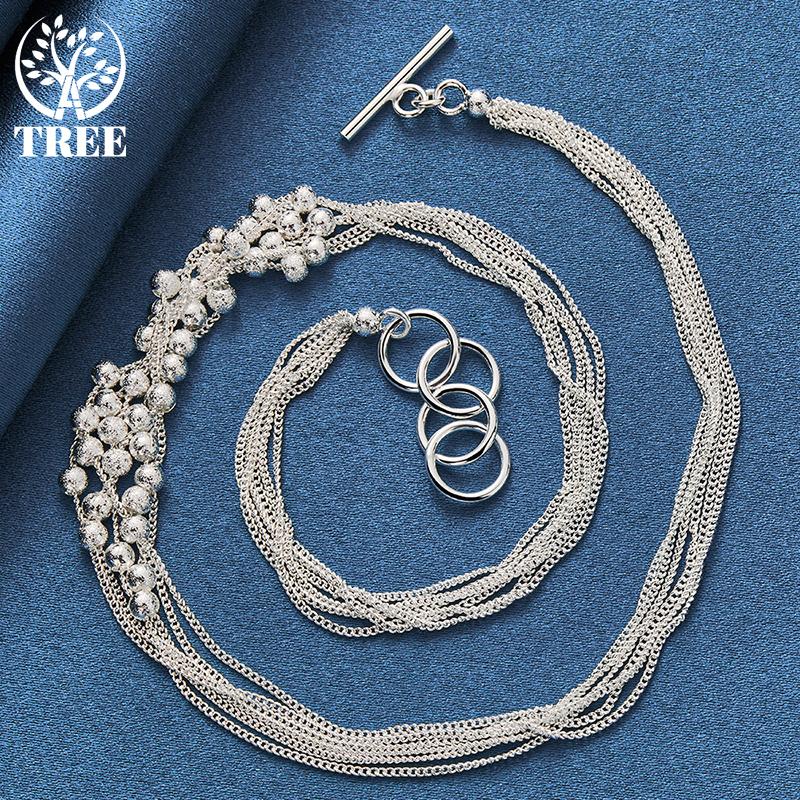 925 Sterling Silver Multi Chain Frosted Ball Grape Bead Ball Necklace Jewelry