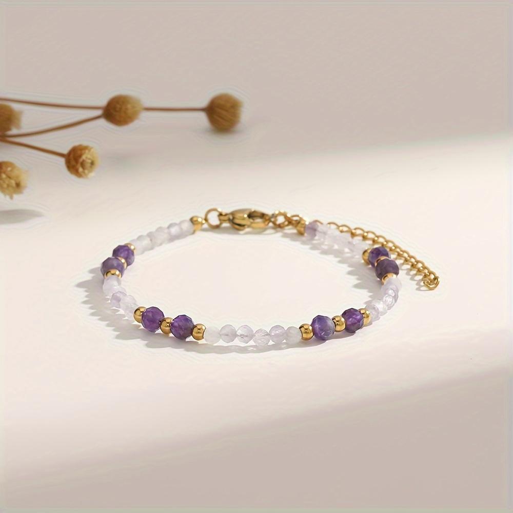 Muliti-color 3mm Faceted Nature Stone Beaded Bracelet For Women Shiny Stainless Steel Square Spacers Exquisite Party Gift