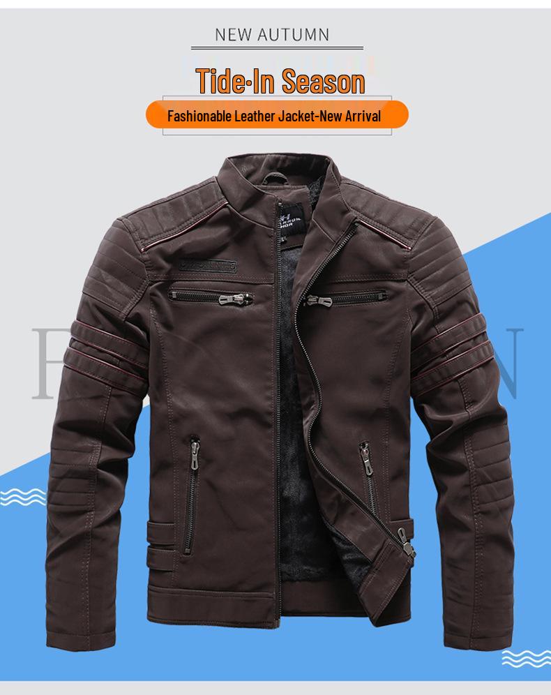 Men's Fleece-lined Suede-feel Embroidered Leather Jacket for Autumn/Winter Motorcycle Trend