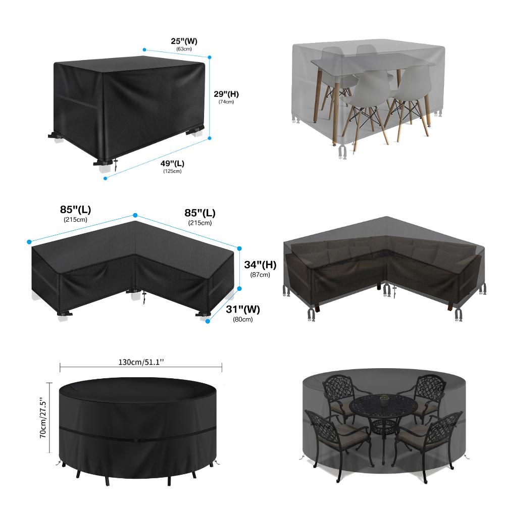 10 misure di coperture impermeabili per mobili da giardino e patio, resistenti a pioggia e neve, per divani, tavoli e sedie, antipolvere.