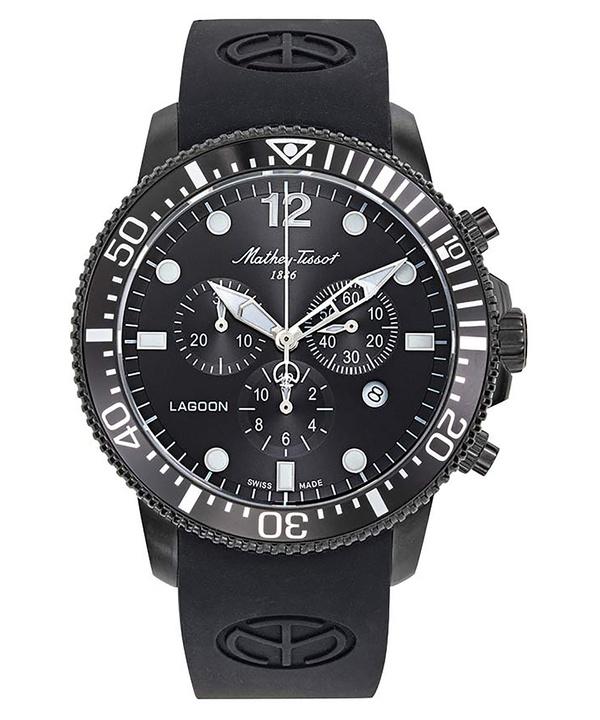 

Мужские часы Mathey-Tissot Lagoon Chronograph с силиконовым ремешком и черным циферблатом, кварцевые, H123CHLNN 100M чёрный