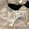 Women Sexy Lace Satin Panties Mid Waist Silky Underwear with Bow Lady Seamless Briefs Invisible Bikini Underwear