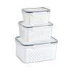 3pcs Drain Storage Basket Box Transparent Leakproof Food Storage Containers with Removable Colander for Fridge