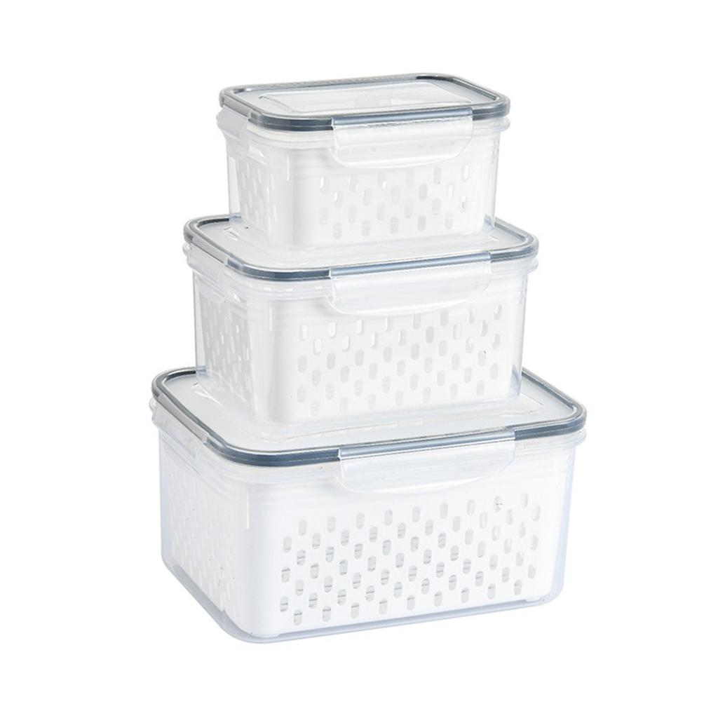 3pcs Drain Storage Basket Box Transparent Leakproof Food Storage Containers with Removable Colander for Fridge
