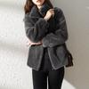 Damen Winterfleece Dick Doppelseitiges Korallenfleece Stehkragen Warmes Hoodie Strickjacke Reißverschluss Fleece Oberteil