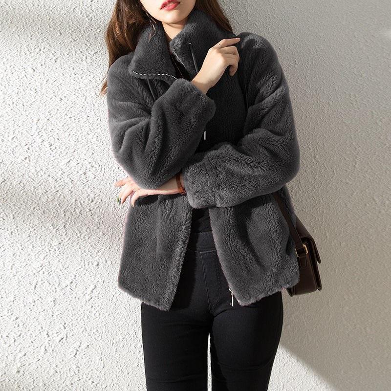 Damen Winterfleece Dick Doppelseitiges Korallenfleece Stehkragen Warmes Hoodie Strickjacke Reißverschluss Fleece Oberteil