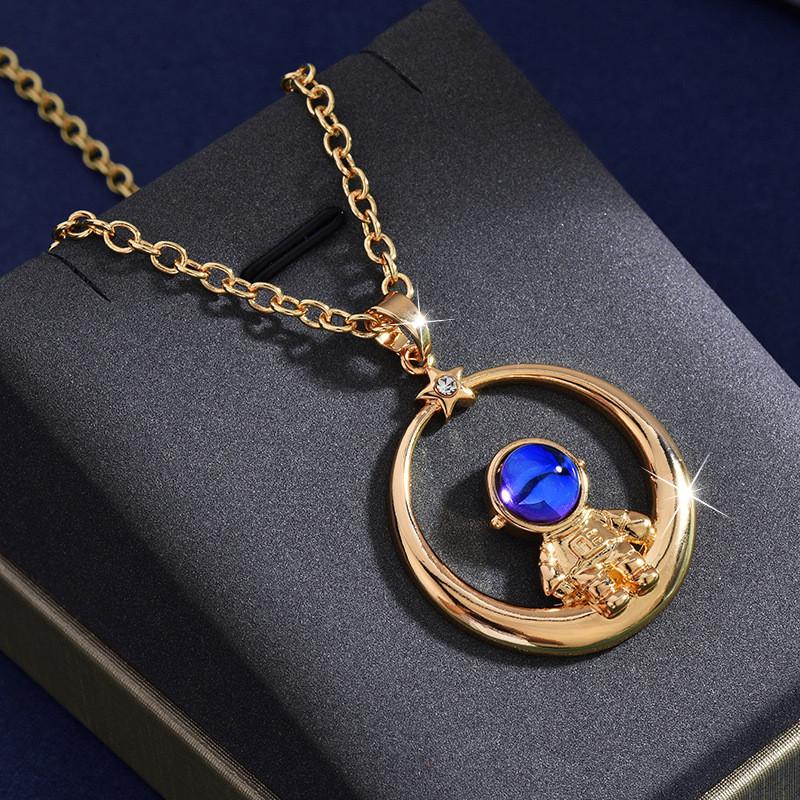 Unique Titanium Steel Astronaut Long Necklace For Women Couples Distinctive Pendant