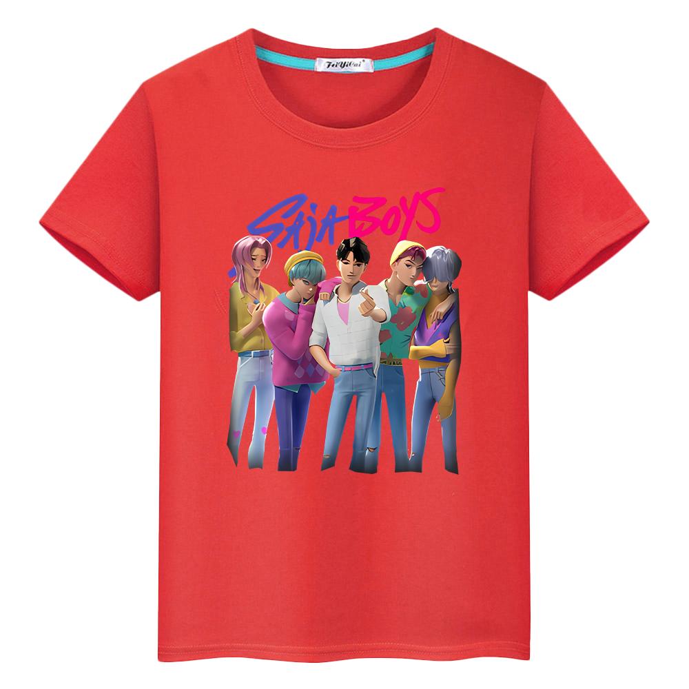 Saja Boys Print 100%Cotton T Shirt for Kids Boy 10year  Anime Short Kpop Demon Hunters  Kawaii Tees Cute Tops Y2k Girls Clothes